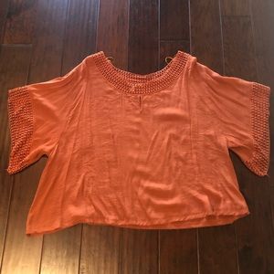 Maria Gabrielle Plus Size 3X Rust Orange Autumn Keyhole Blouse Statement Sleeve